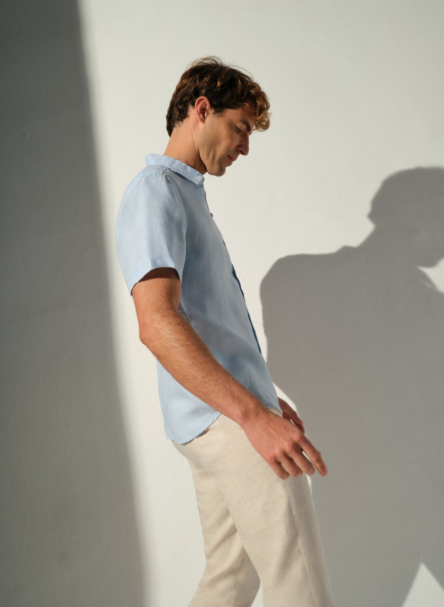 Camisas Basicas | Abito Sky Blue Short Sleeve Shirt Mod. Park