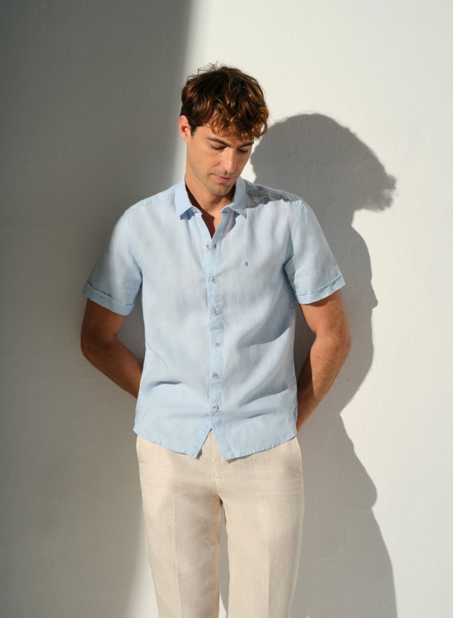 Camisas Basicas | Abito Sky Blue Short Sleeve Shirt Mod. Park